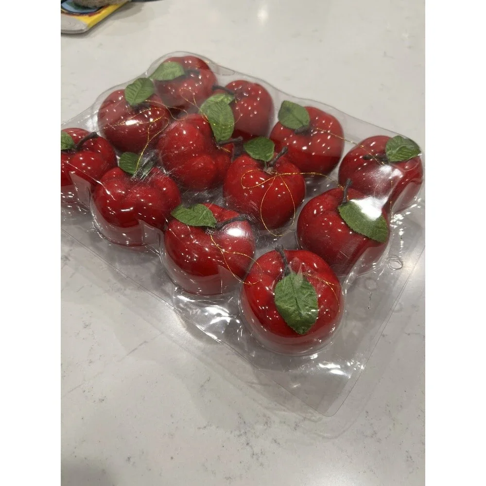 Vintage Lot 12 Hanging Christmas Apples Ornaments (New Sealed) Red Holiday